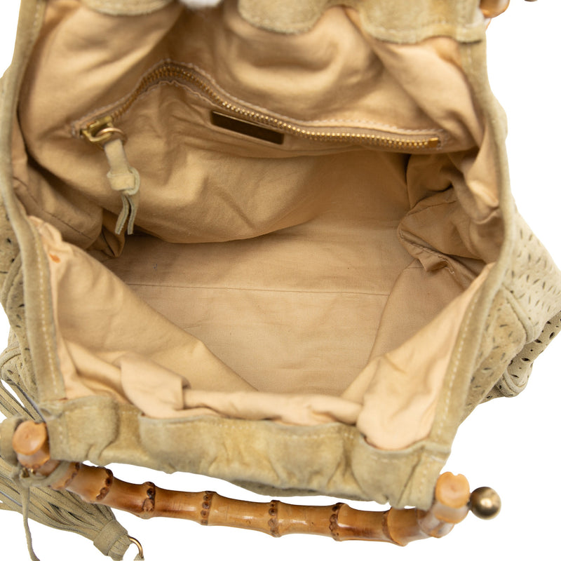 Laser Cut Suede Bamboo Top Handle Bag - Image 4