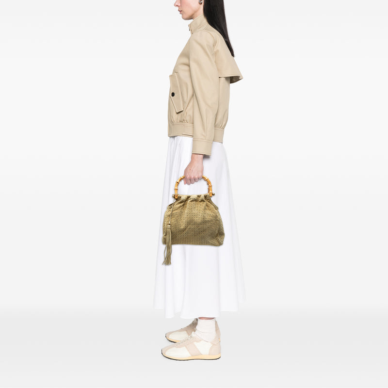 Laser Cut Suede Bamboo Top Handle Bag - Image 6