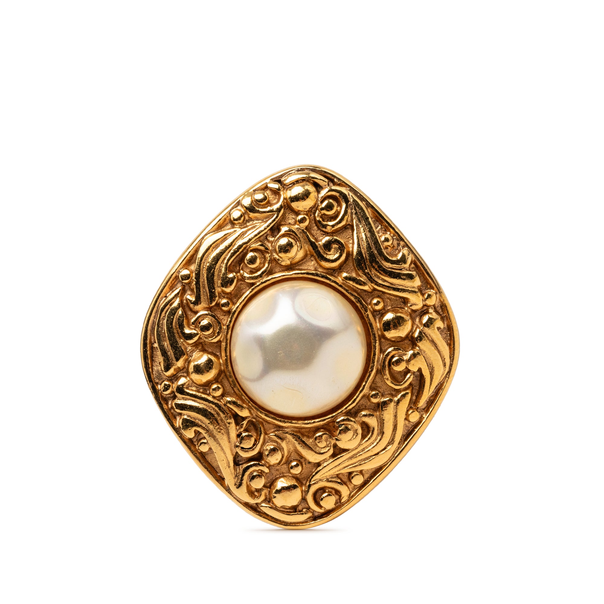 Gold Plated Baroque Faux Pearl Brooch - Image 1