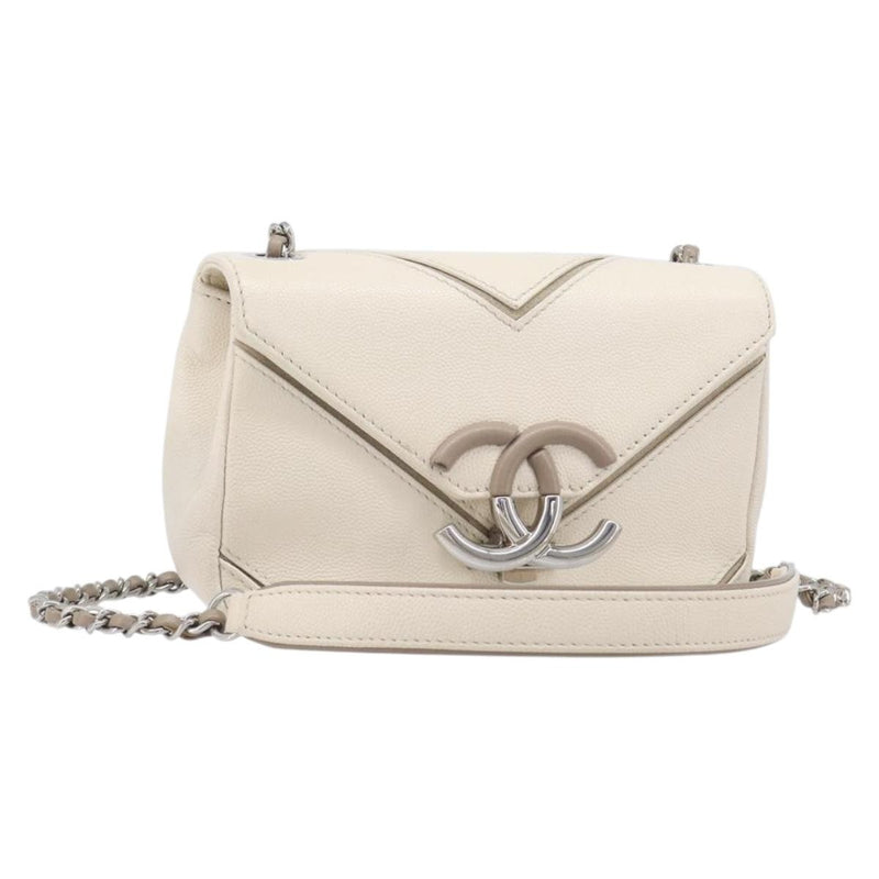 Chanel Macro Flap Chevron Caviar White Calfskin Bag