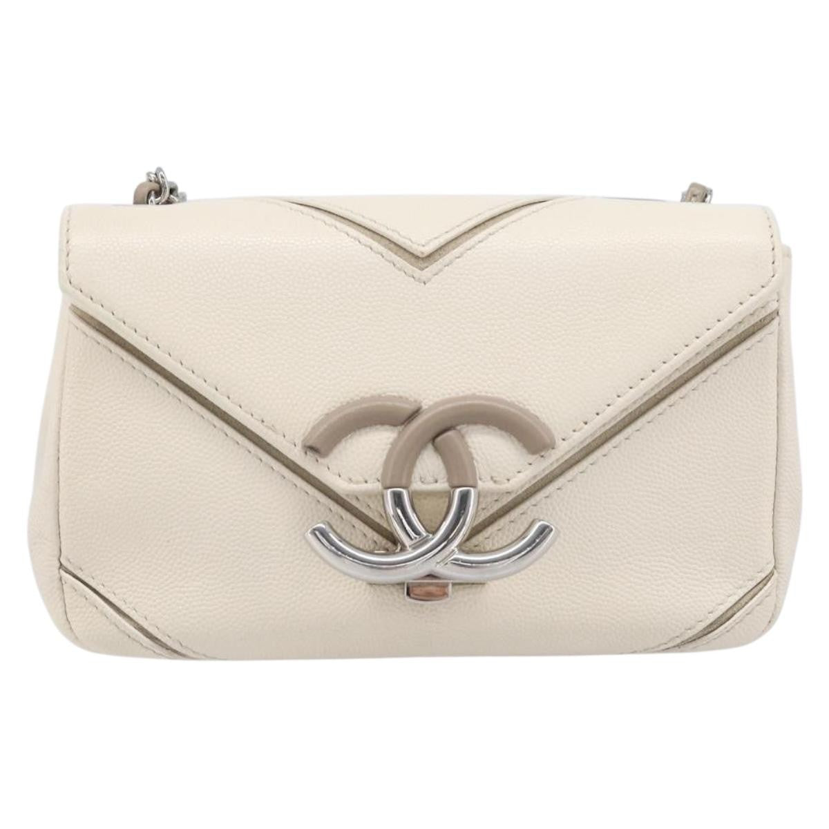 Chanel Macro Flap Chevron Caviar White Calfskin Bag