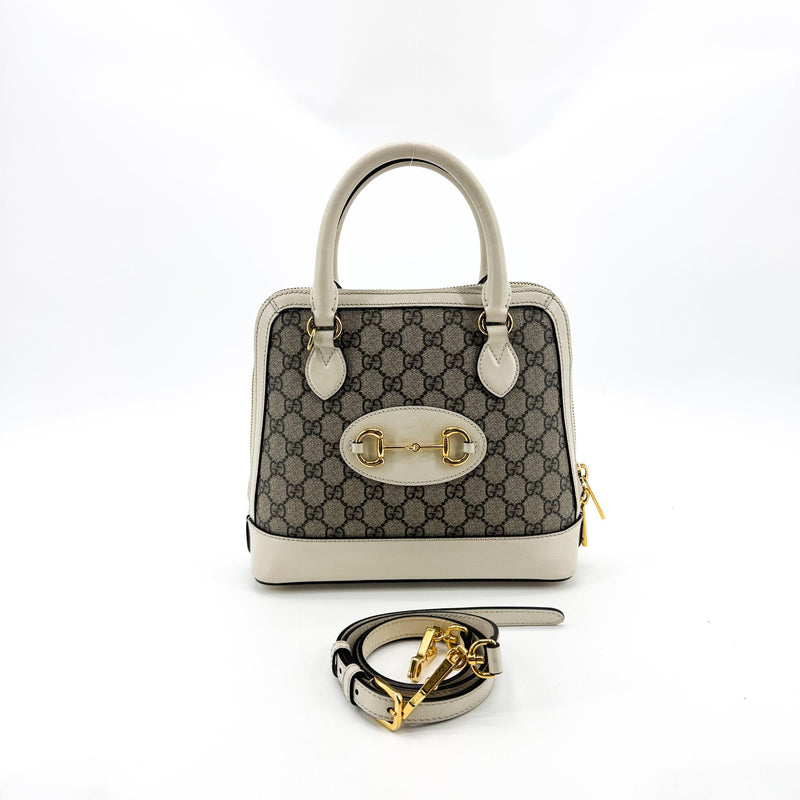 Gucci Horsebit 1955 Top Handle Gg Coated Canvas With Leather Beige Bag