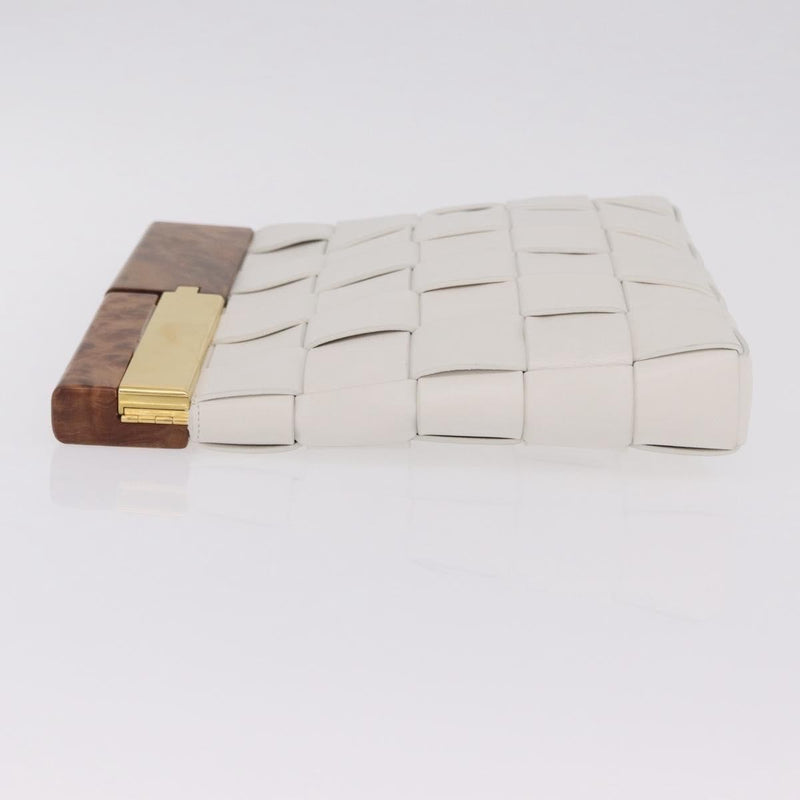 Bottega Veneta The Snap Clutch Maxi Intrecciato Leather With Wood And Metal White