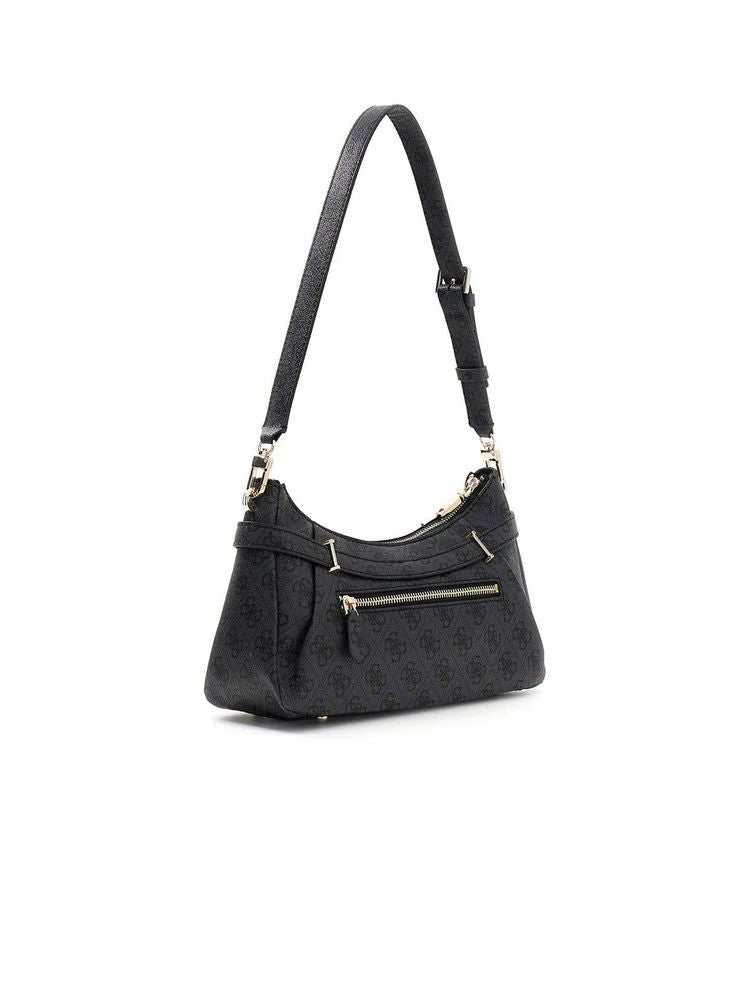 Guess Logo Jacquard Shoulder Bag — Black Polyurethane
