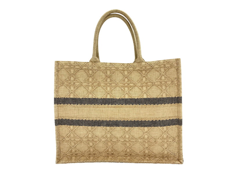 Christian Dior Book Cannage Embroidered Raffia Beige Canvas Bag