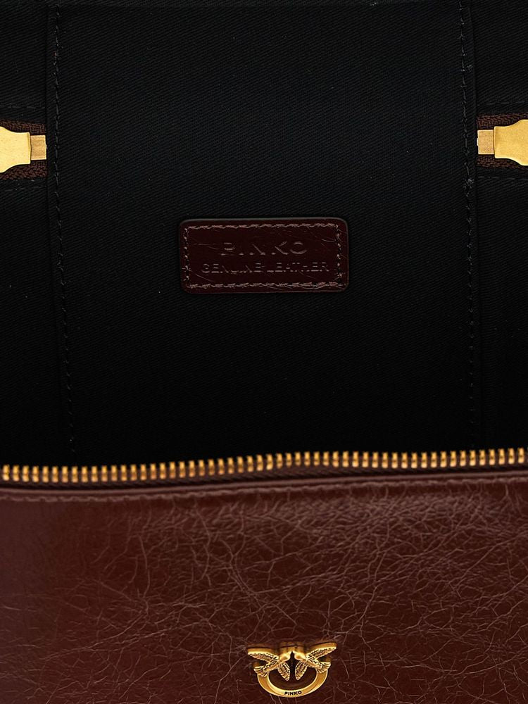 Pinko Crumpled Calfskin Leather Top Handle Bag — Brown (bos Taurus)