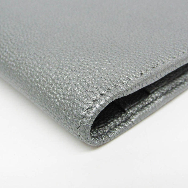 Chanel Cc Button Bi-Fold Card Case Leather Silver Accessory