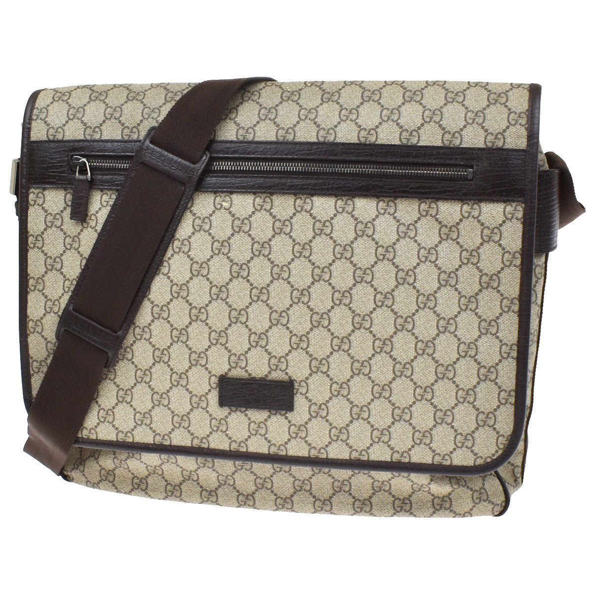 Gucci Web Strap Messenger Gg Coated Canvas Brown Leather