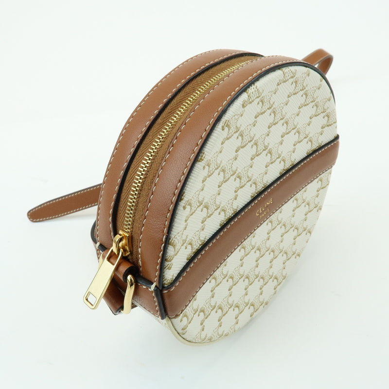 Celine Round Purse On Strap Triomphe Coated Canvas Beige Bag