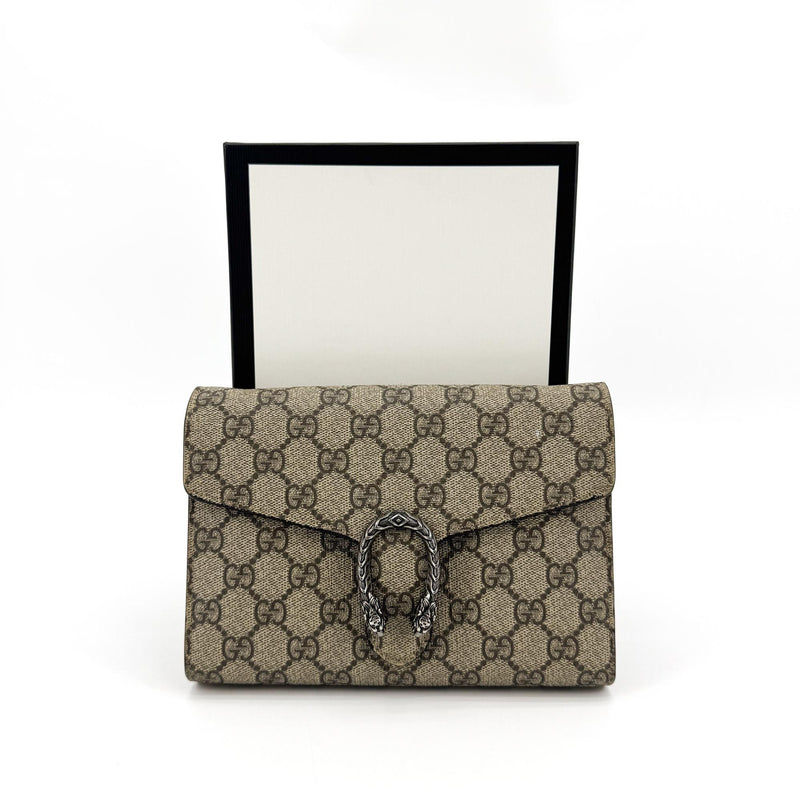 Gucci Dionysus Wristlet Clutch Gg Coated Canvas With Leather Brown