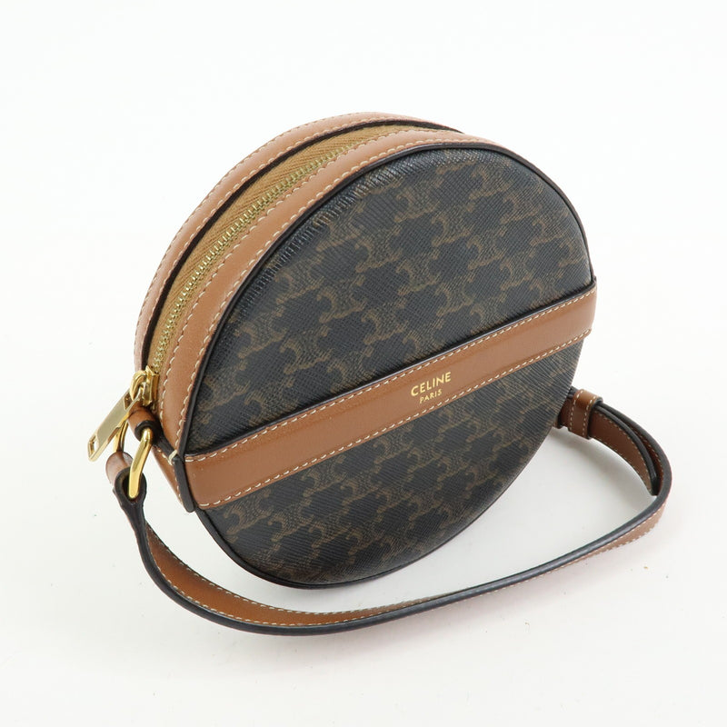 Celine Round Purse On Strap Triomphe Coated Canvas Brown Bag