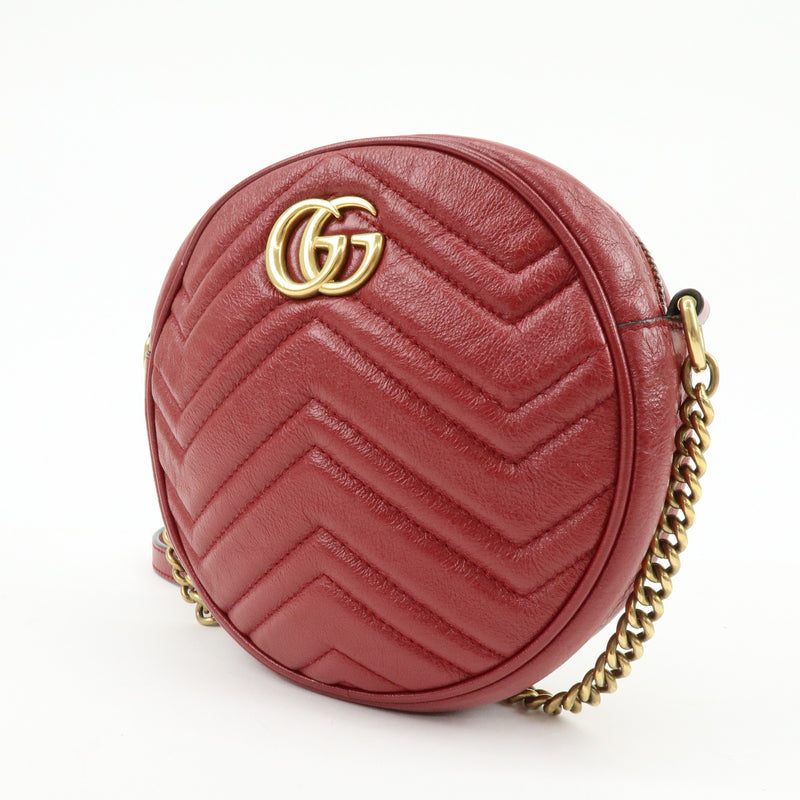 Gucci Gg Marmont Round Matelasse Leather Red Bag