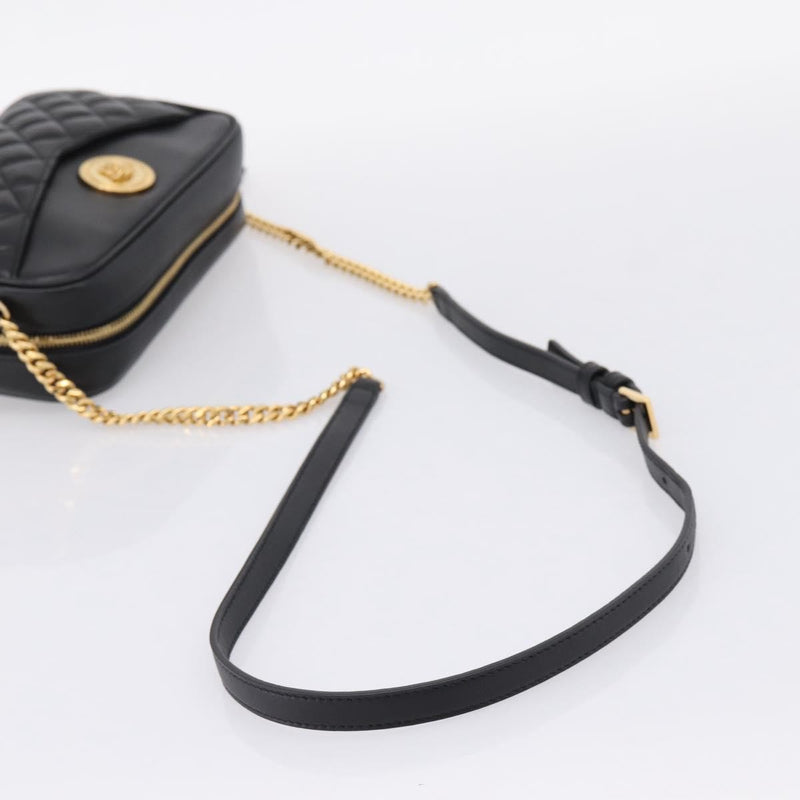 Versace Medusa Icon Front Slip Pocket Camera Quilted Leather Black Bag
