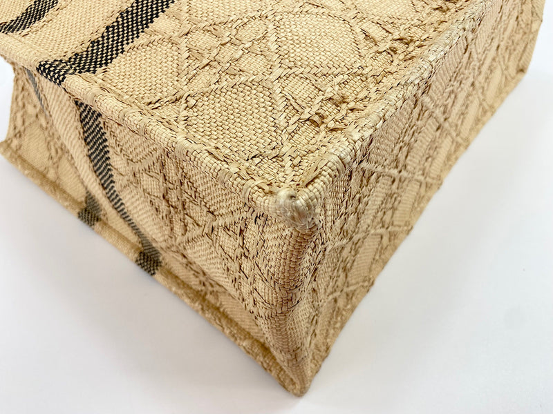 Christian Dior Book Cannage Embroidered Raffia Beige Canvas Bag