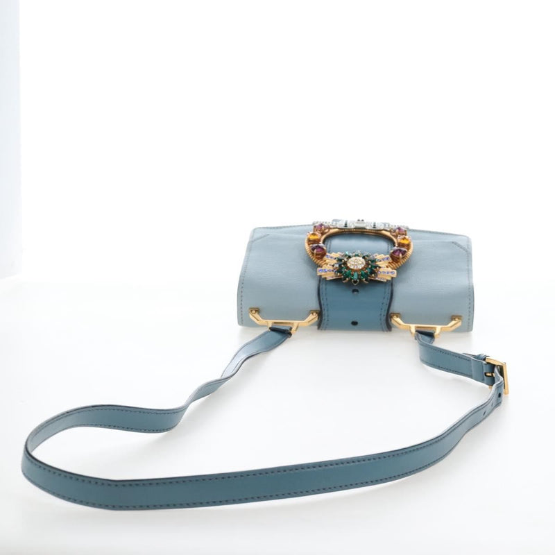 Miu Miu Madras Crystal Buckle Leather Blue Bag