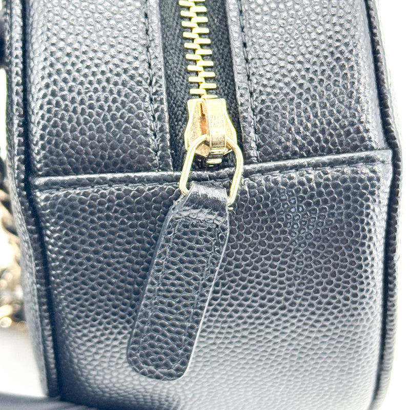 Chanel Round Chain Quilted Caviar Black Leather Bag