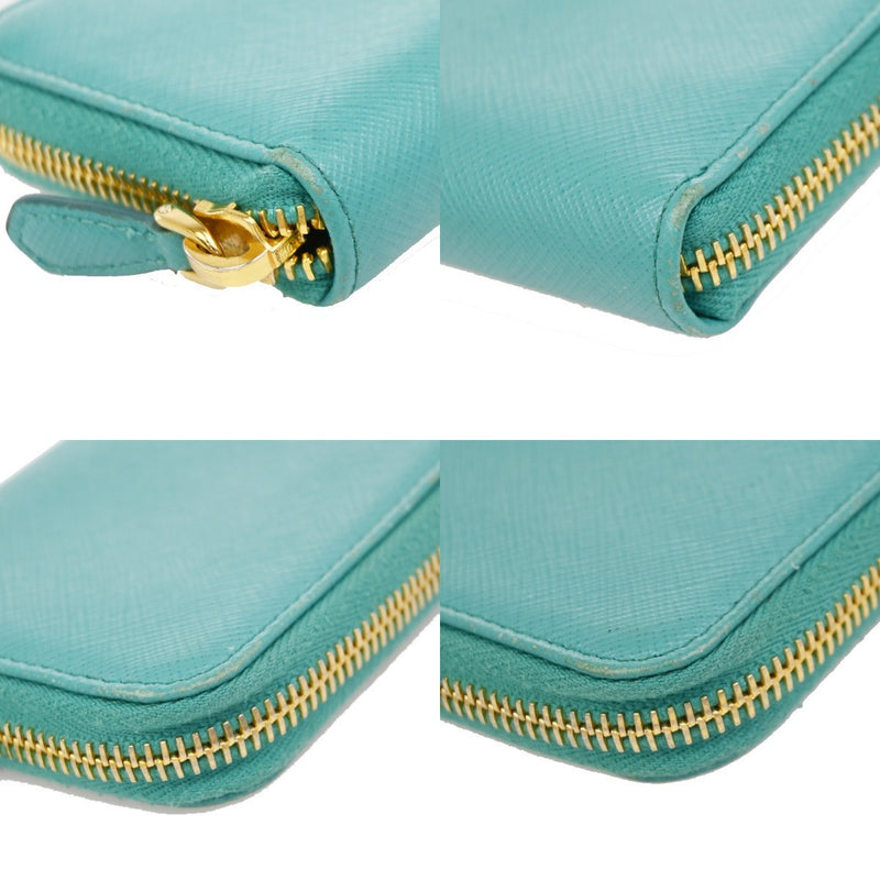 Prada Zip Around Saffiano Leather Blue Accessory