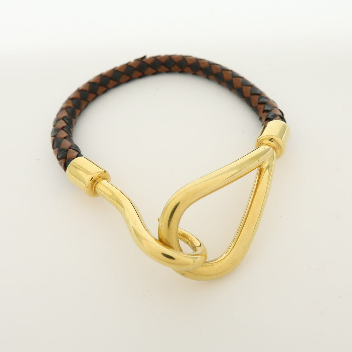 Hermes Jumbo Hook Braided Leather And Metal Brown Bijoux