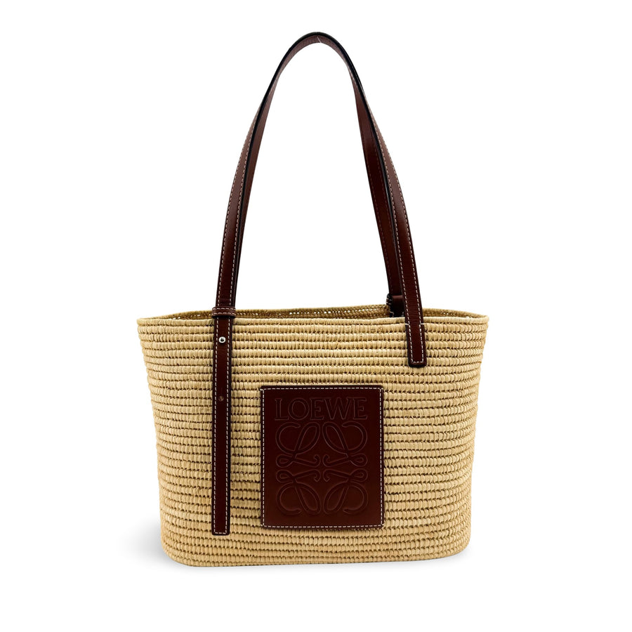 Loewe Square Basket Woven Raffia And Leather Brown Wicker Bag