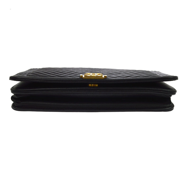 Chanel Boy Wallet On Chain Chevron Lambskin Black Leather Bag