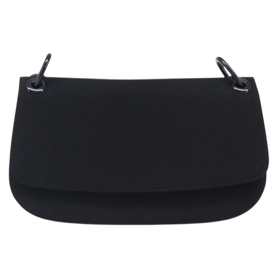 Prada Plastic Chain Flap Bag Canvas Black Cotton