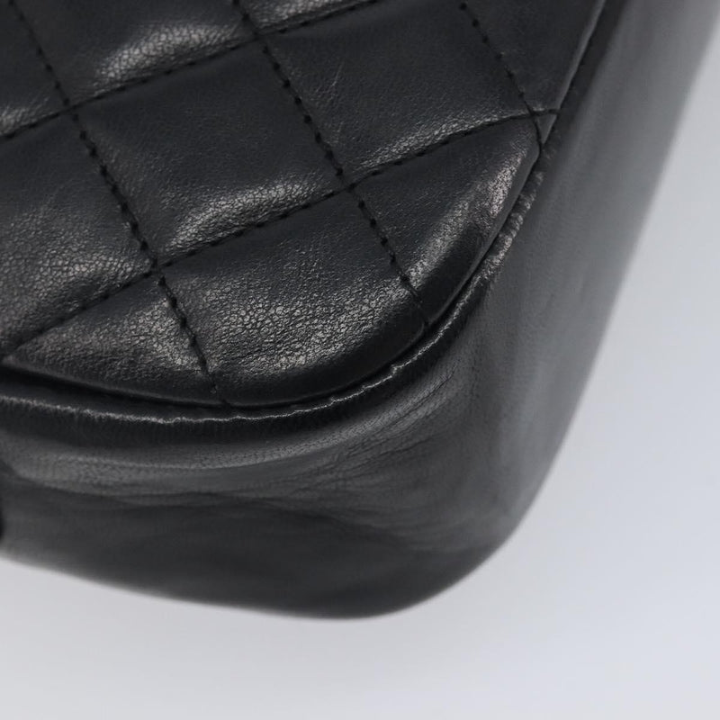 Chanel Vintage Front Pocket Camera Chevron Lambskin Black Leather Bag