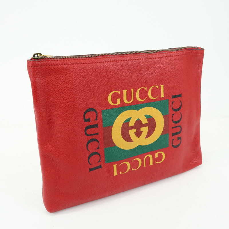 Gucci Logo Portfolio Printed Leather Red Bag