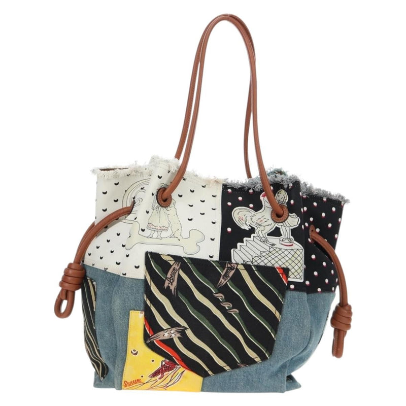 Loewe Paulas Ibiza Flamenco Knot Patchwork Denim And Leather Multicolour Denim_jeans Bag