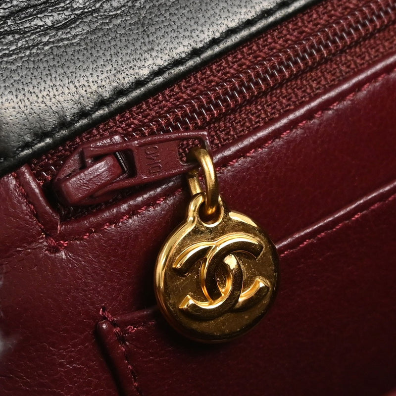 Chanel Vintage Classic Top Handle Flap Quilted Lambskin Black Leather Bag