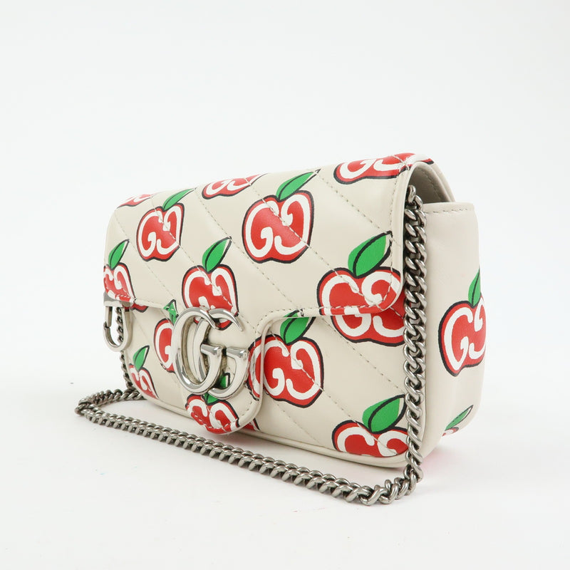 Gucci Gg Marmont Flap Printed Diagonal Quilted Leather White Bag