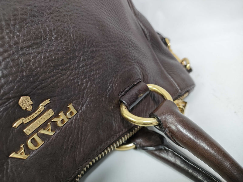 Prada Vitello Daino Convertible Tote Brown Leather