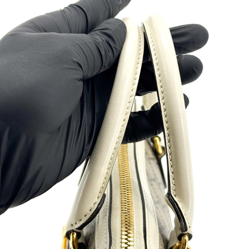 Gucci Horsebit 1955 Top Handle Gg Coated Canvas With Leather White Bag