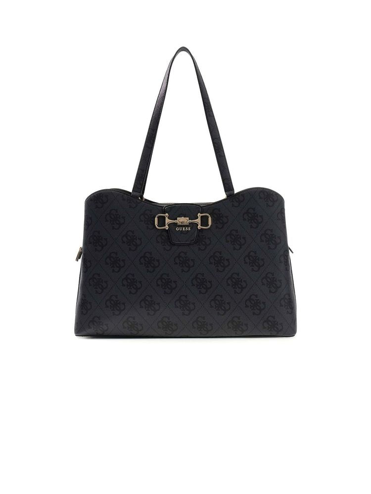 Guess Logo-Jacquard Tote Bag — Black Polyurethane