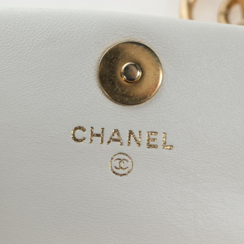 Chanel 19 Card Holder On Chain Quilted Leather White Bag
