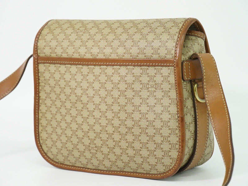 Celine Vintage Macadam Canvas And Leather Beige Bag