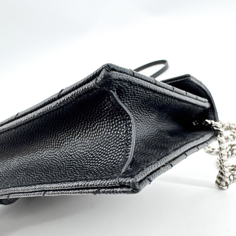 Saint Laurent Classic Monogram Wallet On Chain Matelasse Chevron Leather Black Bag