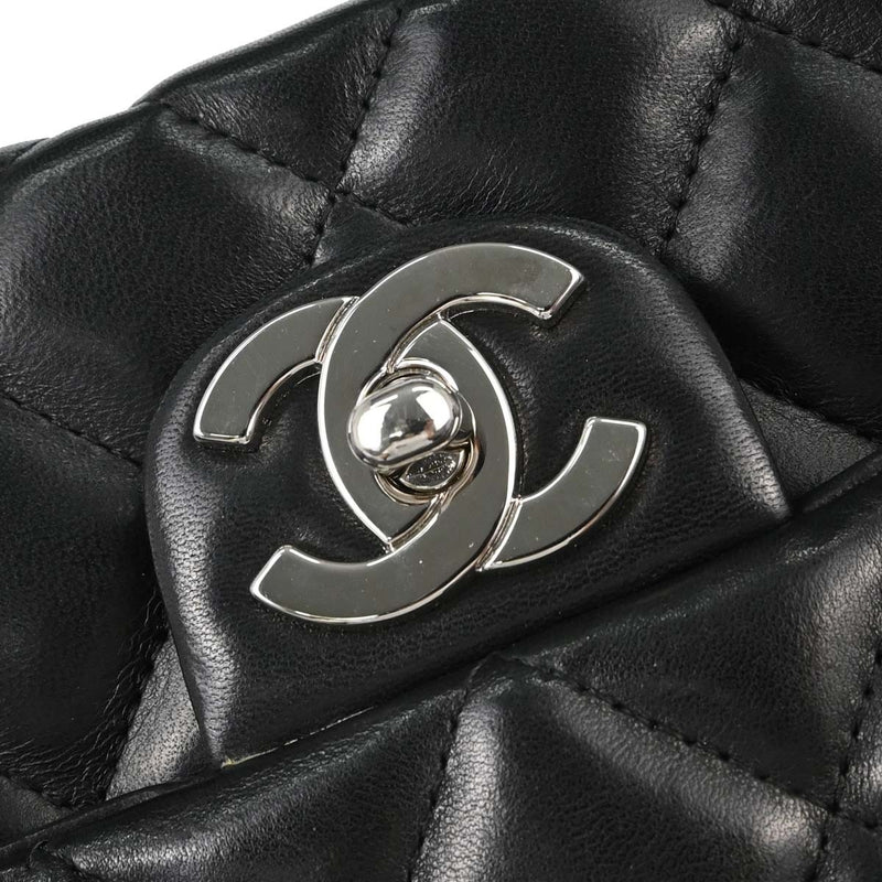 Chanel Vintage Classic Top Handle Flap Quilted Lambskin Black Leather Bag