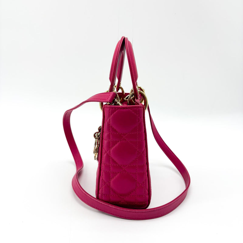 Christian Dior Lady Cannage Quilt Lambskin Pink Leather Bag