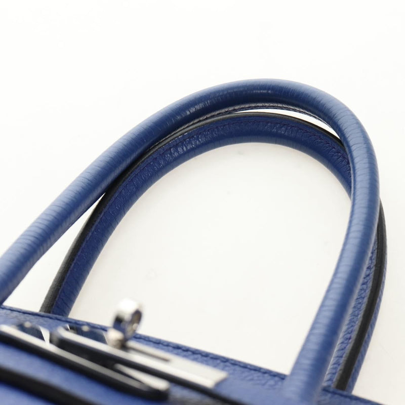 Hermes Birkin Blue Clemence With Palladium Hardware Leather Bag