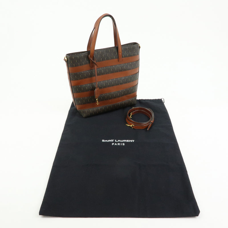 Saint Laurent Le Monogramme Shopper Monogram All Over Coated Canvas And Leather Brown Pvc Bag