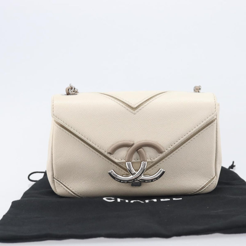 Chanel Macro Flap Chevron Caviar White Calfskin Bag