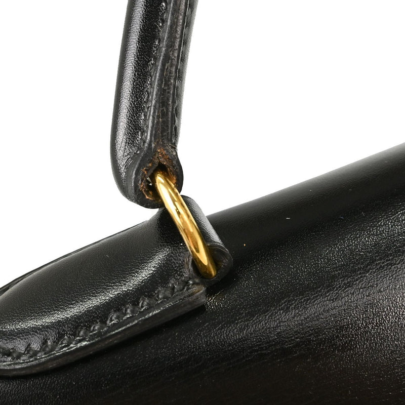 Hermes Kelly Black Box Calf With Gold Hardware Calfskin Bag