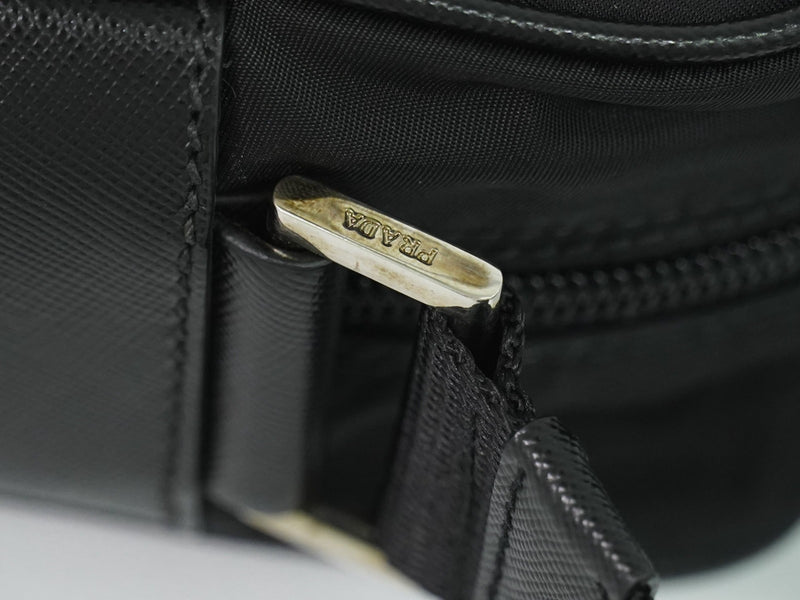 Prada Front Zip Messenger Quilted Tessuto Black Nylon