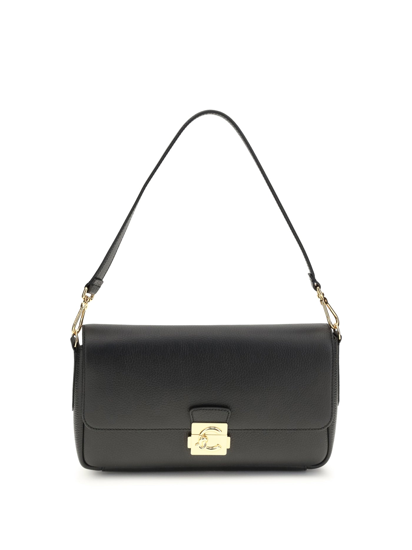 Coccinelle C-Me Lock Shoulder Bag — Black Calf Leather