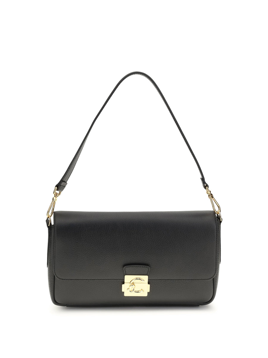 Coccinelle C-Me Lock Shoulder Bag — Black Calf Leather