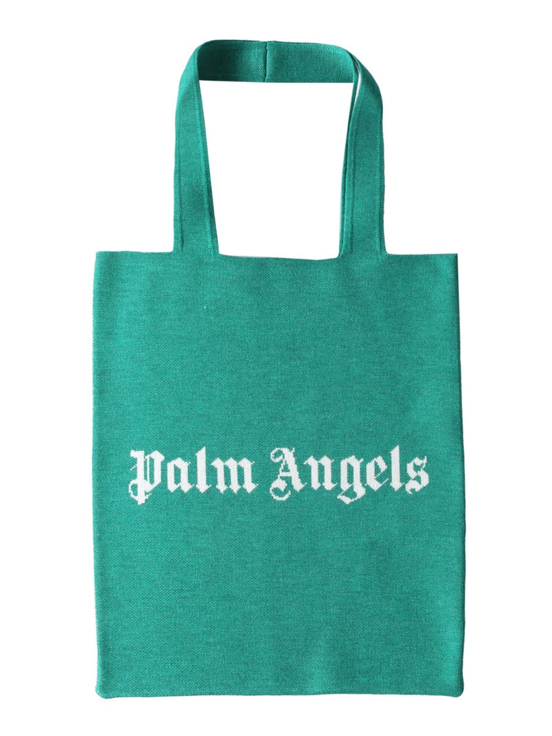 Palm Angels Logo Wool Shopper Shoulder Bag — Green