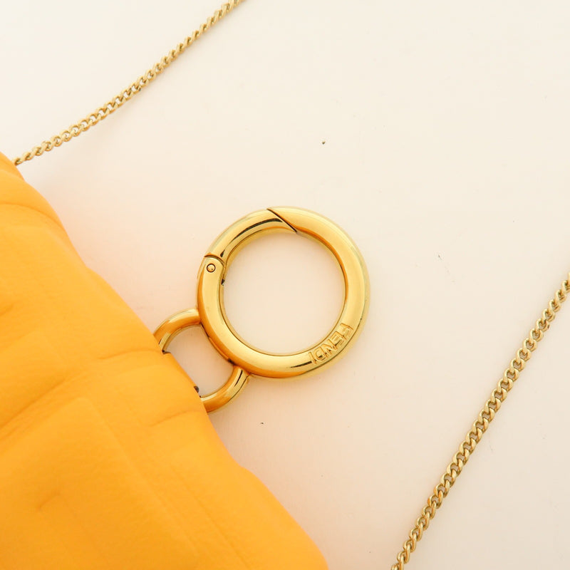 Fendi Chain Baguette Charm Zucca Embossed Leather Orange Bag