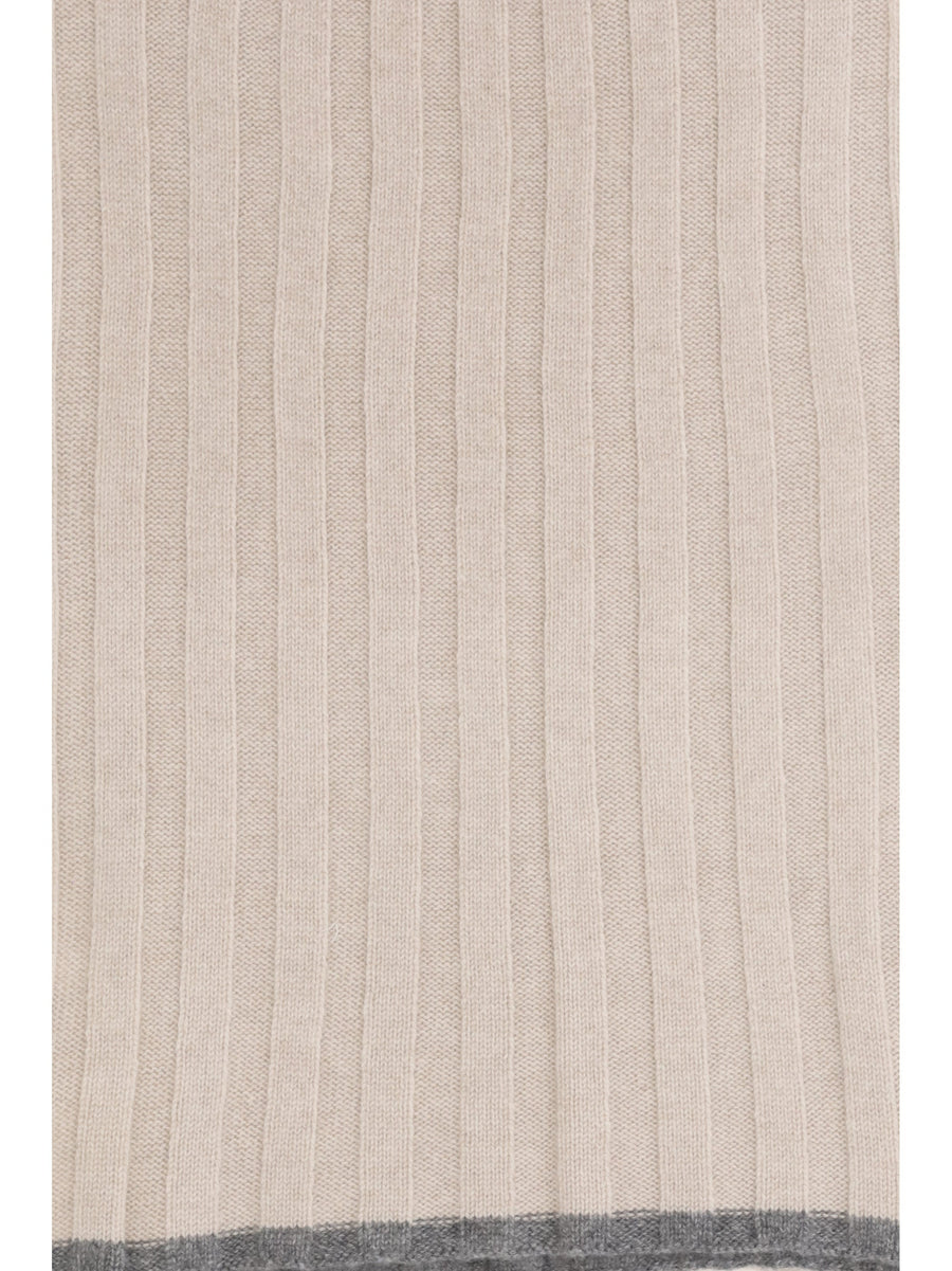 Brunello Cucinelli Ribbed Cashmere Scarf — Gray Scarfs