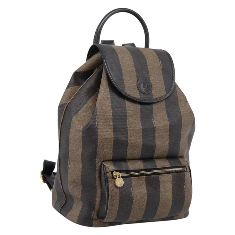 Fendi Vintage Pequin Logo Coated Canvas Brown Bag