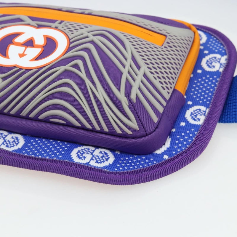 Gucci Panelled Front Pocket Belt Gg Jacquard Nylon And Rubber Purple Bag